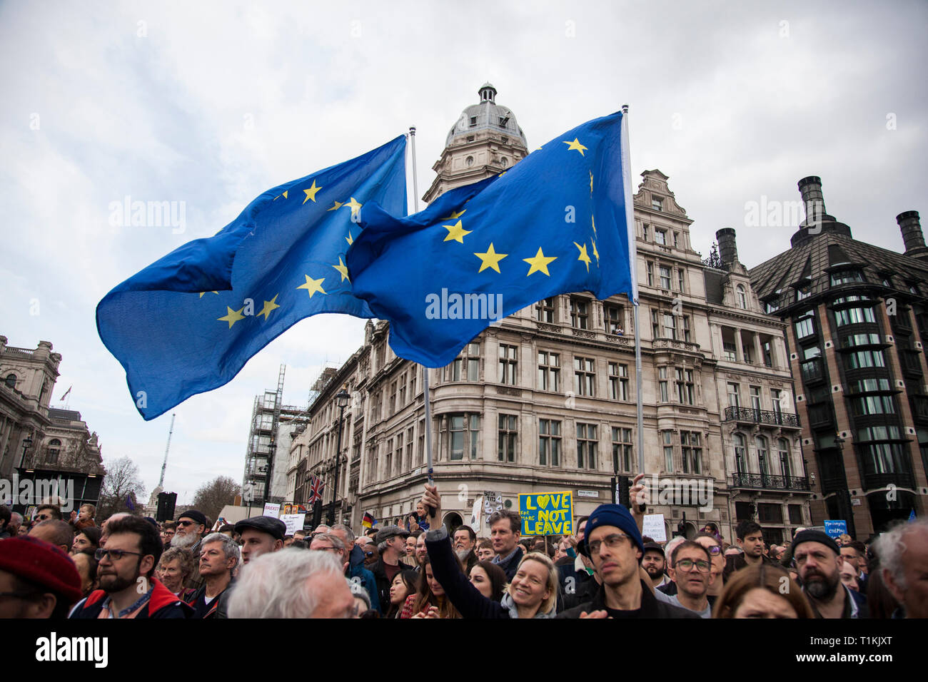 LONDON, UK - March 23rd 2019: Crowds of anti brexit supporters on a People's vote political march in London Stock Photo