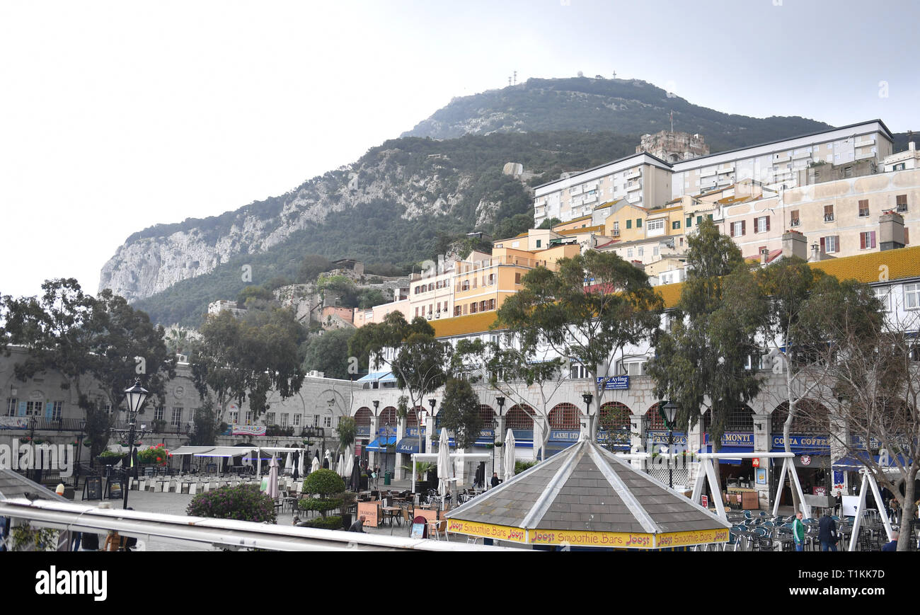 General view of Casemates Square, Gibraltar. Stock Photo