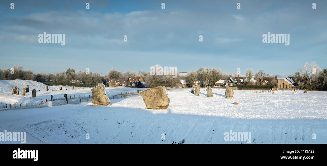 Avebury Stone Circle After a Heavy Fall of Snow Stock Photo
