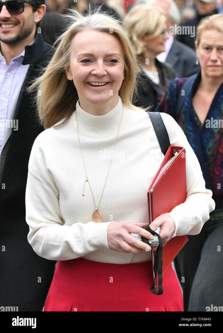 Chief Secretary to the Treasury Liz Truss in Westminster on the day that MPs will be asked to consider a range of alternative Brexit options after Parliament seized control of the Commons agenda to force a series of 'indicative votes'. Stock Photo
