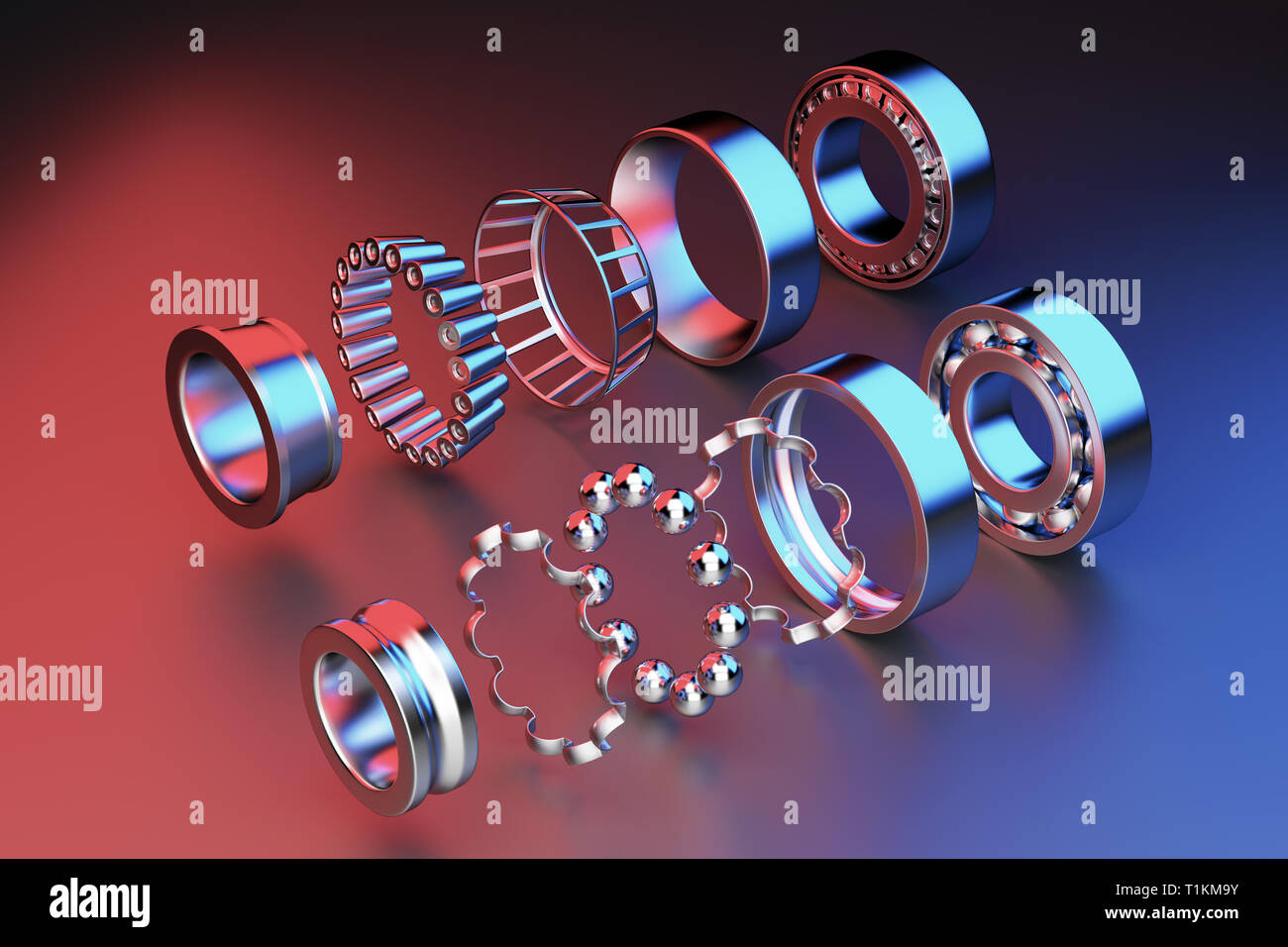 3D rendering. Automotive bearings auto spare parts. Ball bearing on a