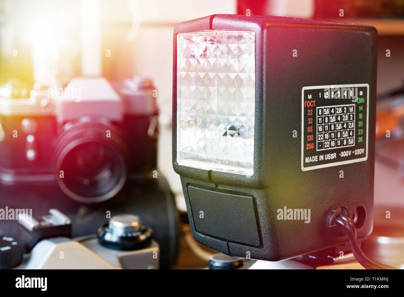 Retro external photo flash closeup Stock Photo