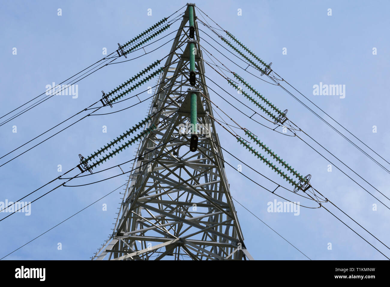 Electric tower with left and right electric cables Stock Photo