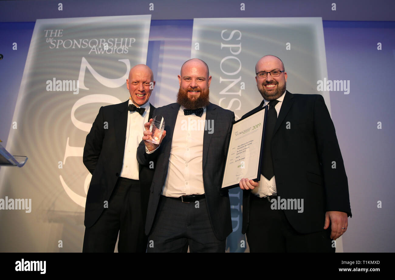 Winners of Best Efffettive use of Mass Participation Sponsorship on stage during the UK Sponsorship Awards 2019 held at London Marriott Grosvenor Square Hotel, London. Stock Photo