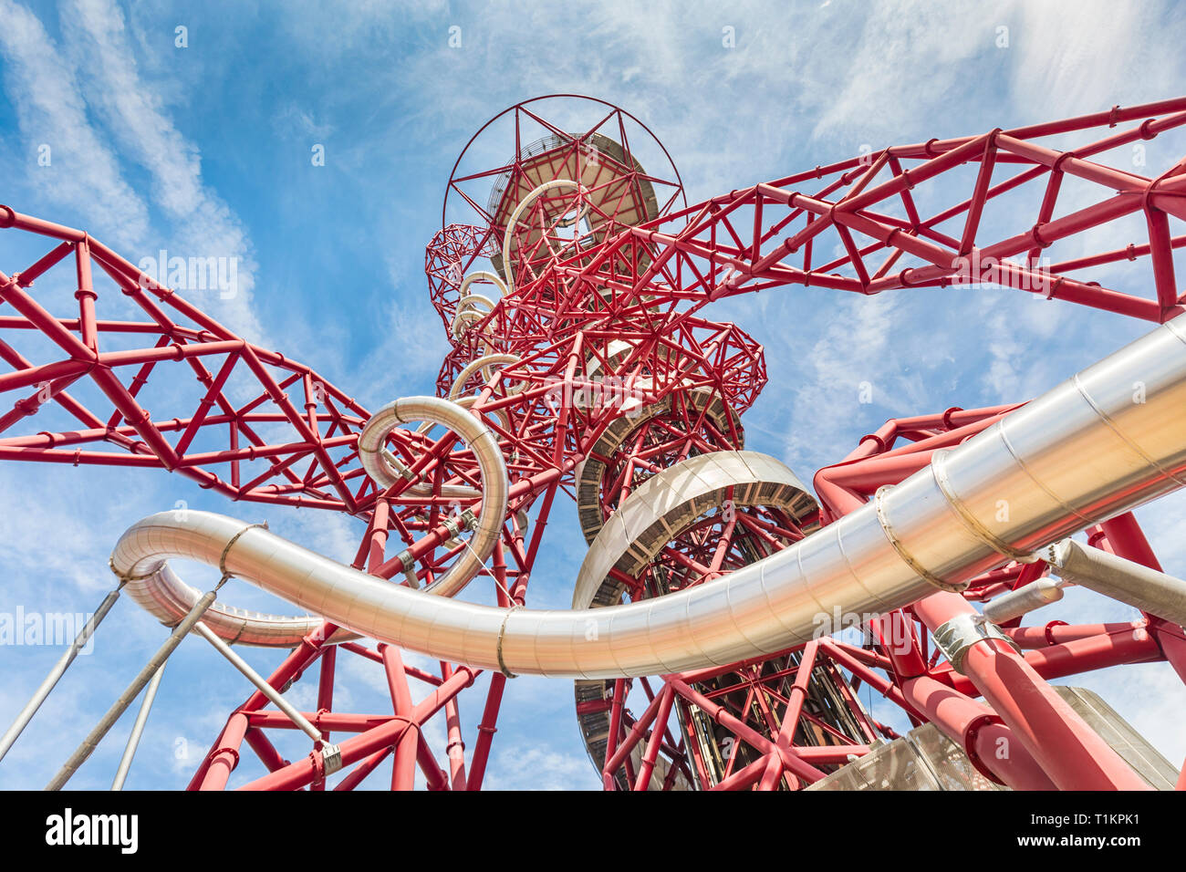 Arcelormittal orbit tower and slide in Queen Elizabeth Olympic Park. Stock Photo