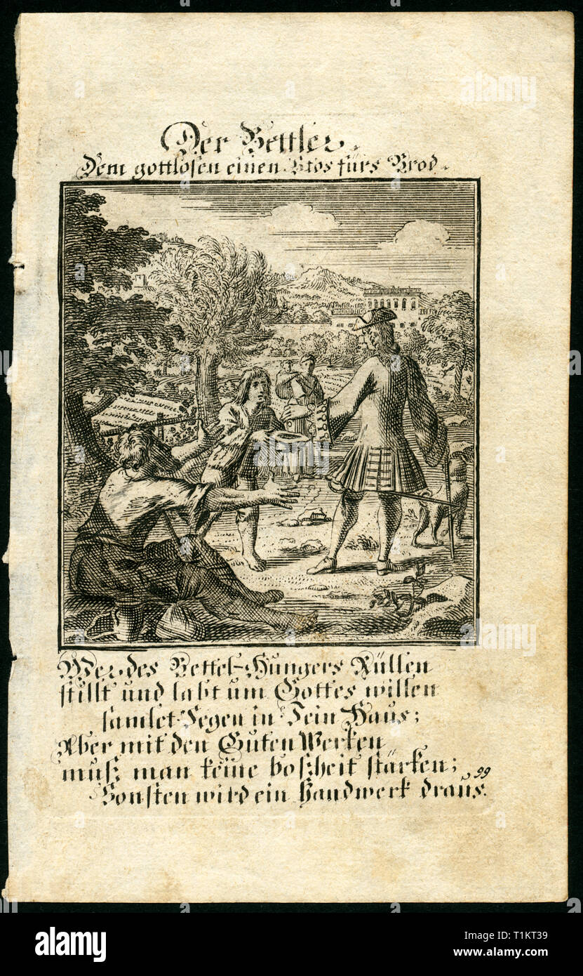 geography / travel, Germany, 'Der Bettler ' (the beggar), copperplate engraving by Christoph Weigel (publisher and engraver), around 1699., Artist's Copyright has not to be cleared Stock Photo