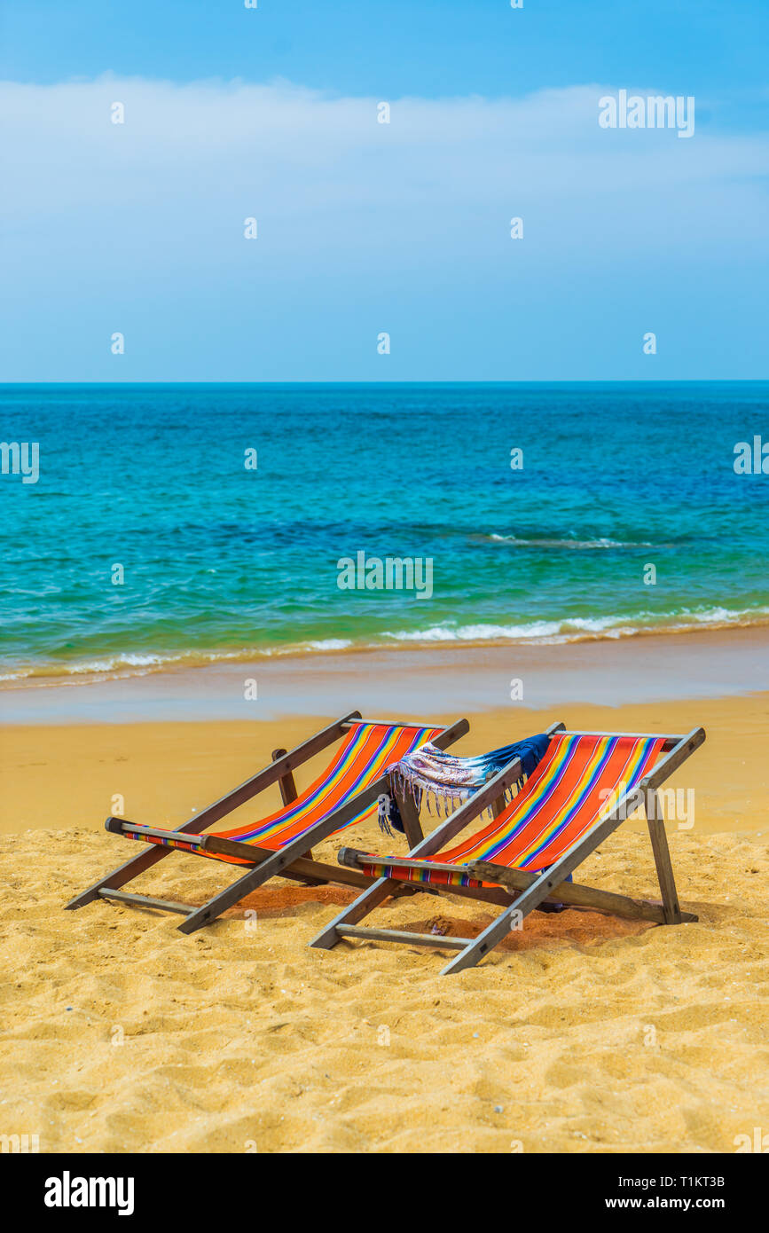 Two Deck chairs at the beach Stock Photo - Alamy