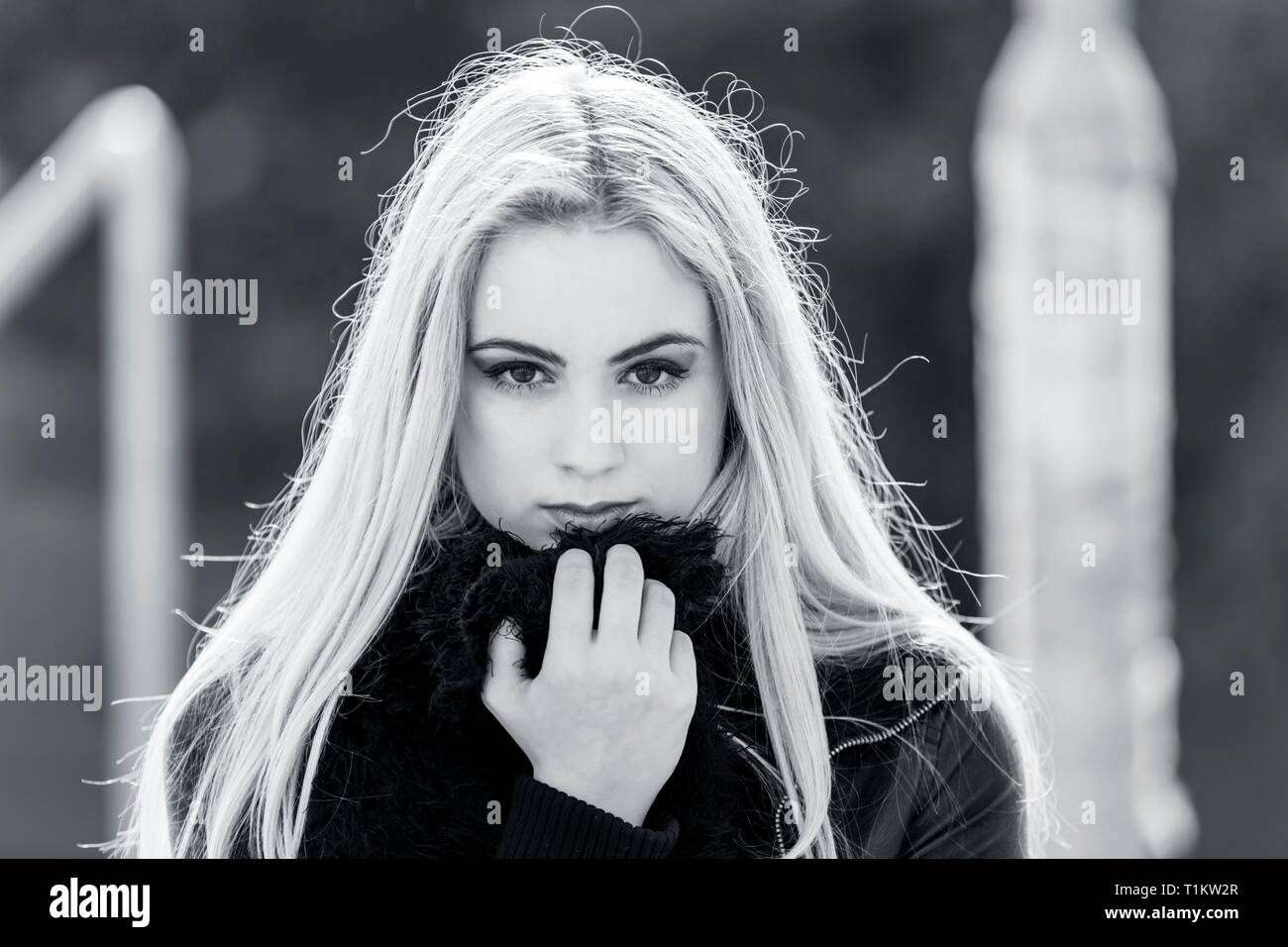 Pretty Teen Girl Blonde Hair Against Light Portrait Looking At