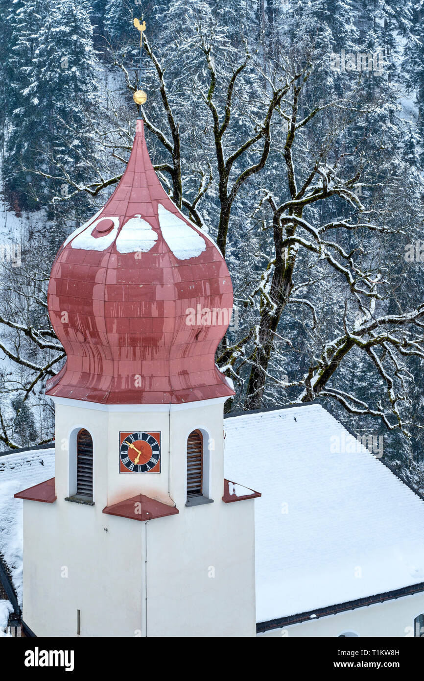 Austria, Biosphere Park Grosses Walsertal, Marul alpine village, Marul parish Church (976 m) Stock Photo