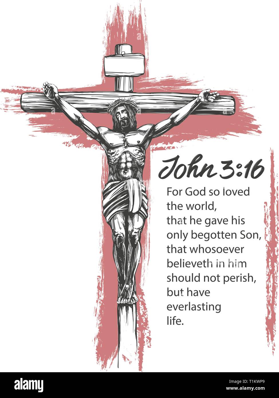Jesus Christ, the Son of God, crucified on a wooden cross, symbol of Christianity hand drawn vector illustration sketch Stock Vector