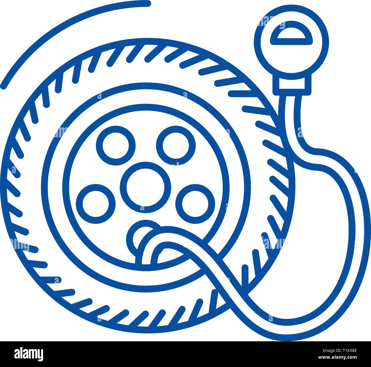 Tire service, pump,tire pressure line icon concept. Tire service, pump