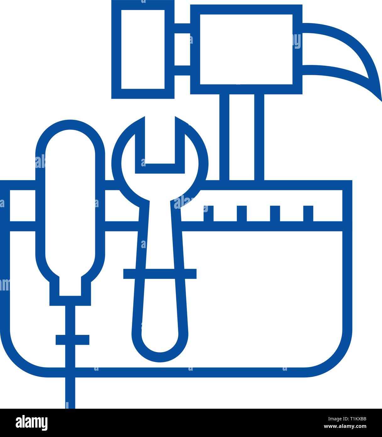 Tool belt,hammer screw line icon concept. Tool belt,hammer screw flat