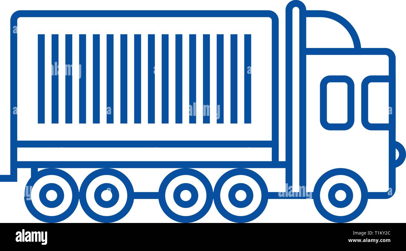 Truck, cargo container line icon concept. Truck, cargo container flat  vector symbol, sign, outline illustration. Stock Vector