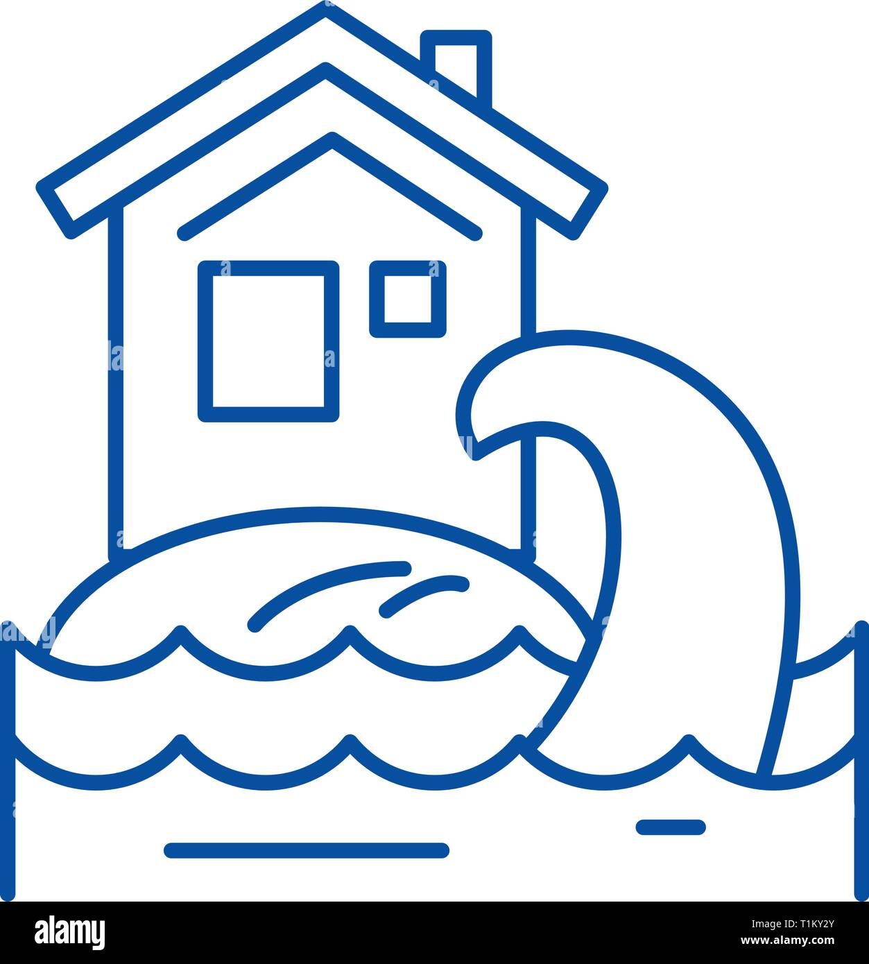 Tsunami line icon concept. Tsunami flat  vector symbol, sign, outline illustration. Stock Vector