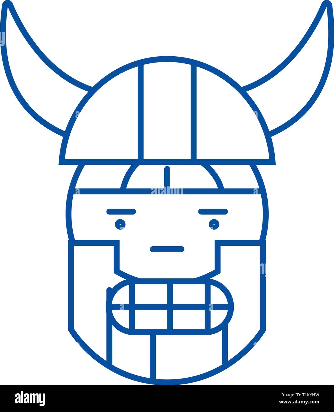 Viking emoji line icon concept. Viking emoji flat  vector symbol, sign, outline illustration. Stock Vector