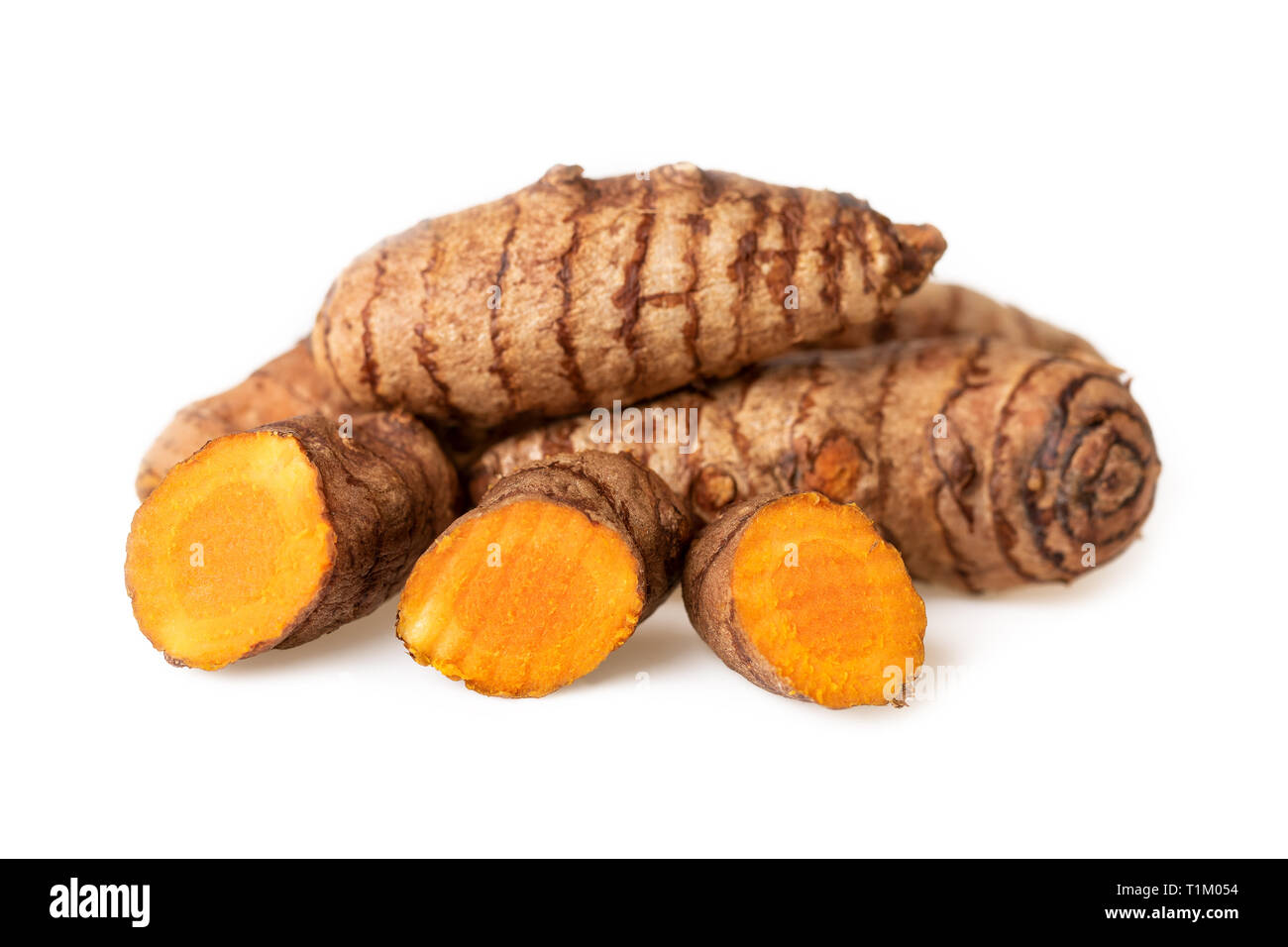 Turmeric curcuma roots isolated on white Stock Photo