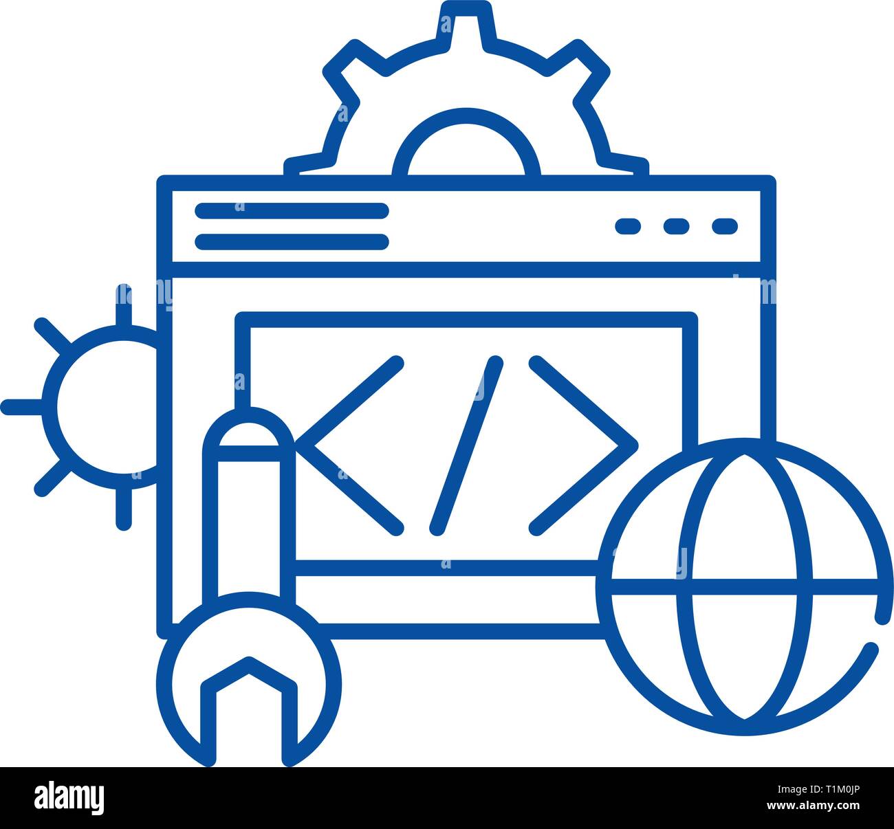 Web development line icon concept. Web development flat  vector symbol, sign, outline illustration. Stock Vector