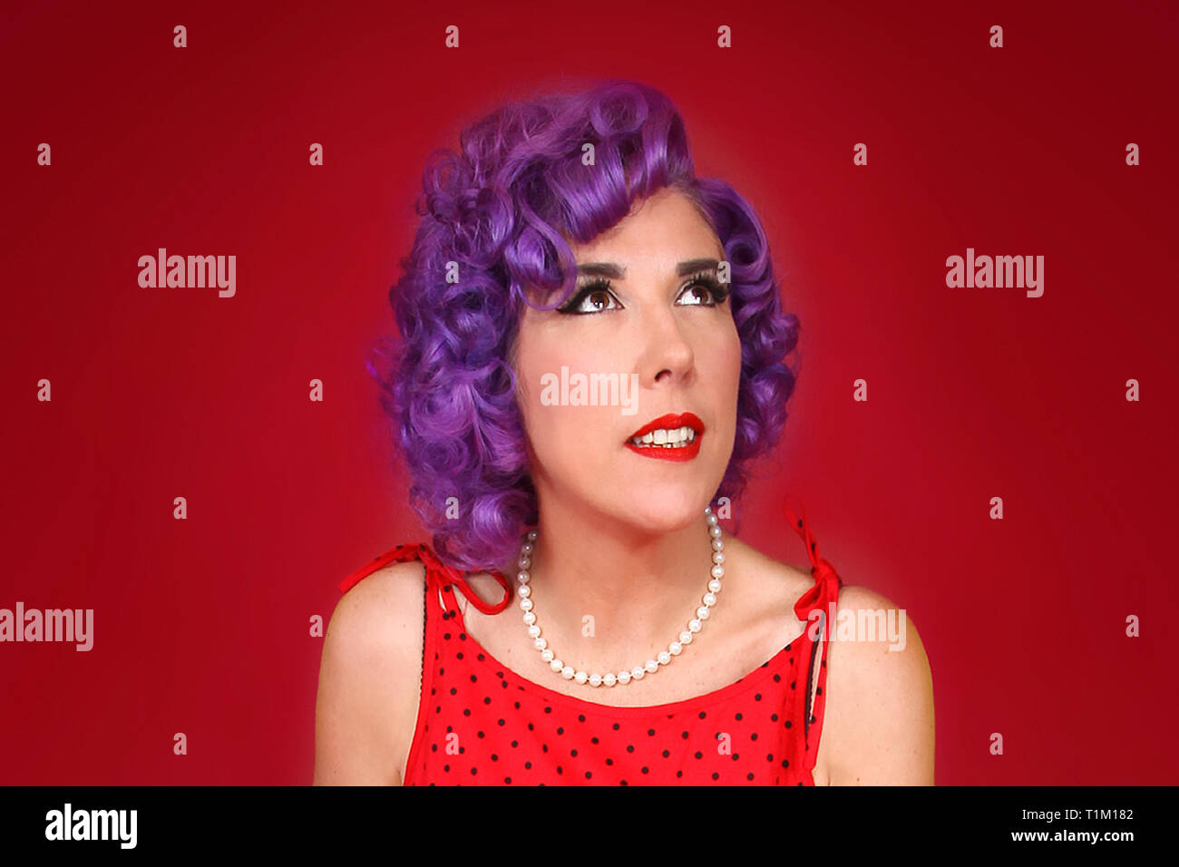 1950s Pin Up Girl Purple Hair Stock Photo 241999858 Alamy