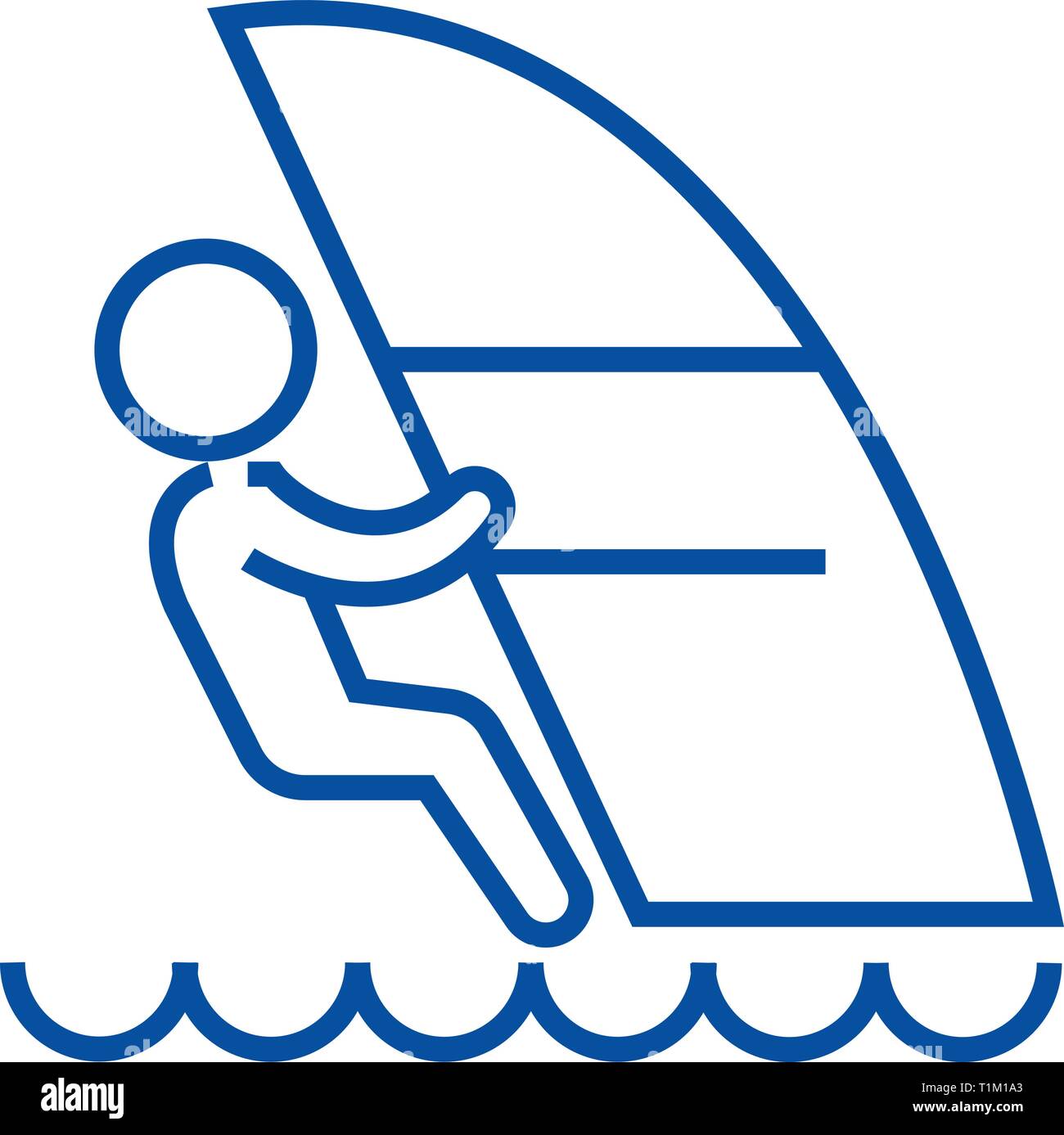 Windsurfing line icon concept. Windsurfing flat  vector symbol, sign, outline illustration. Stock Vector