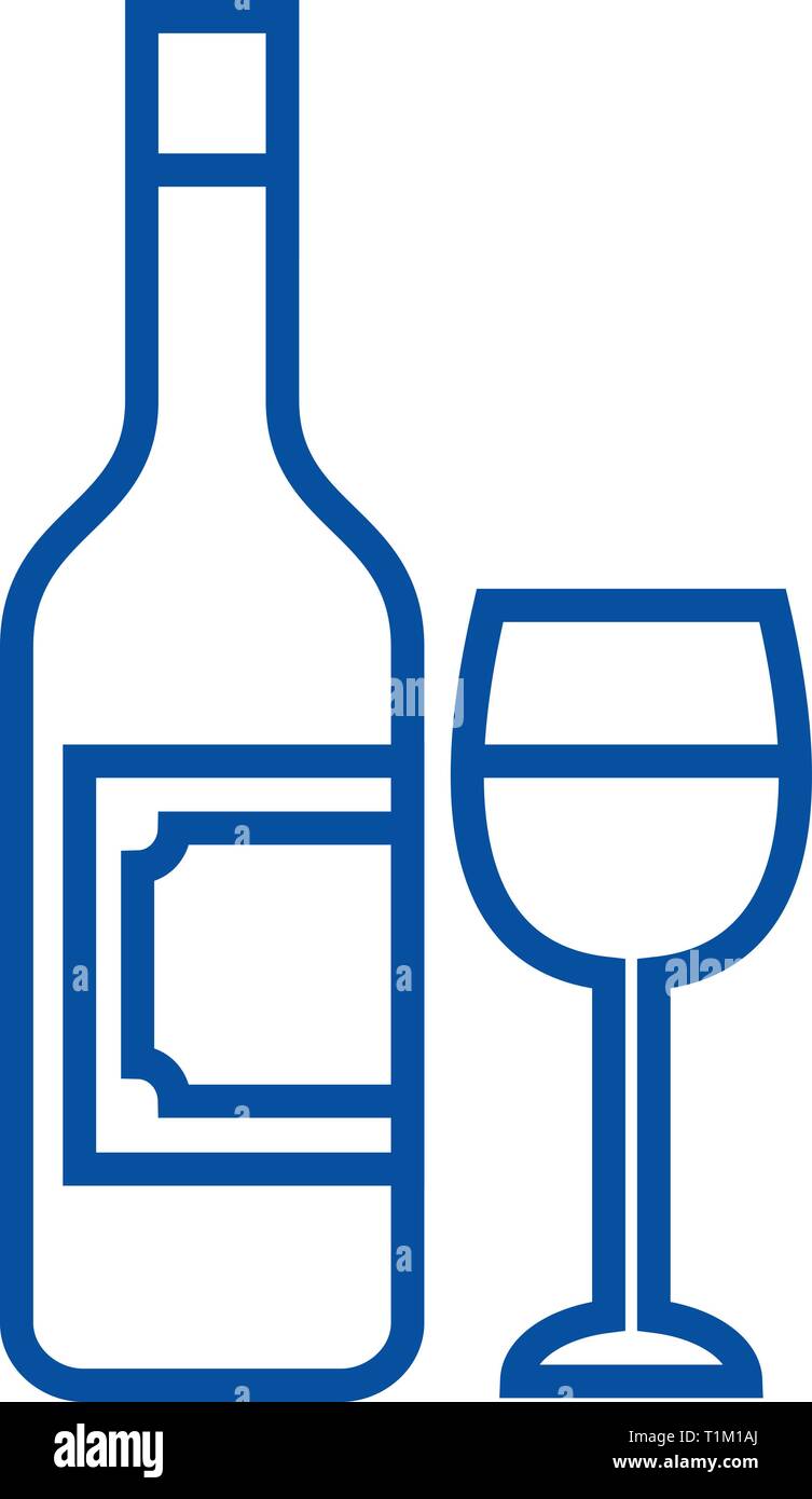 Wine and glass line icon concept. Wine and glass flat vector symbol ...