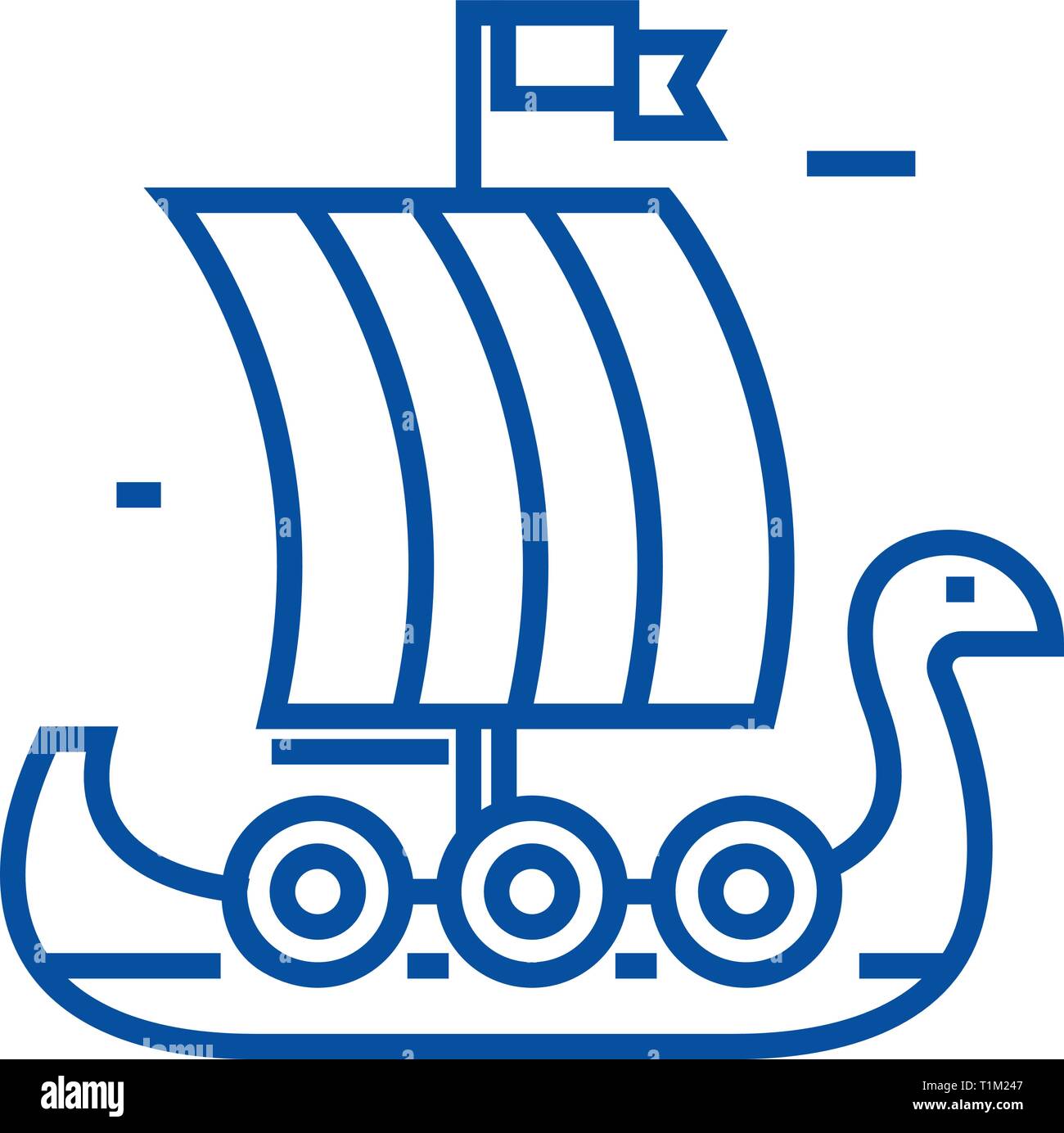 Wooden viking ship line icon concept. Wooden viking ship flat  vector symbol, sign, outline illustration. Stock Vector