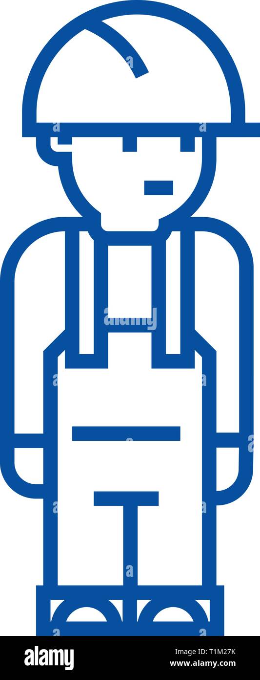 Worker engineer line icon concept. Worker engineer flat  vector symbol, sign, outline illustration. Stock Vector