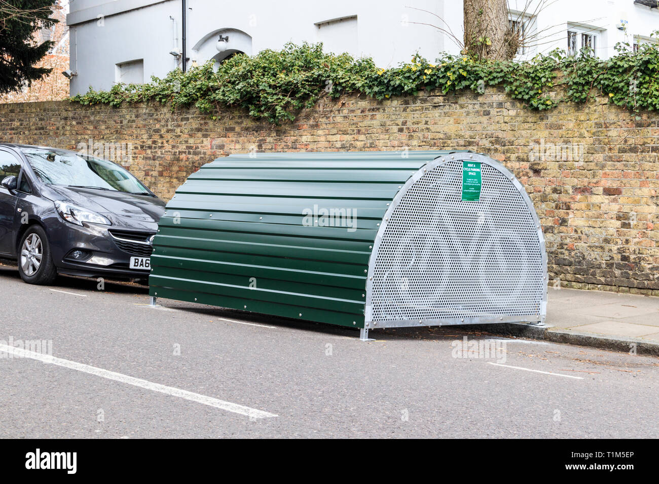 Cycle Hoop cycle storage hangars, installed by Islington Council in response to requests from residents for secure bicycle parking, London, UK Stock Photo