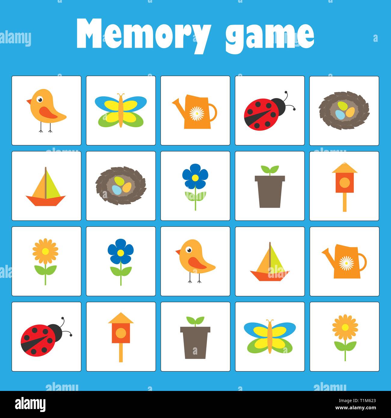 Memory Game With Pictures Spring And Garden Theme For Children