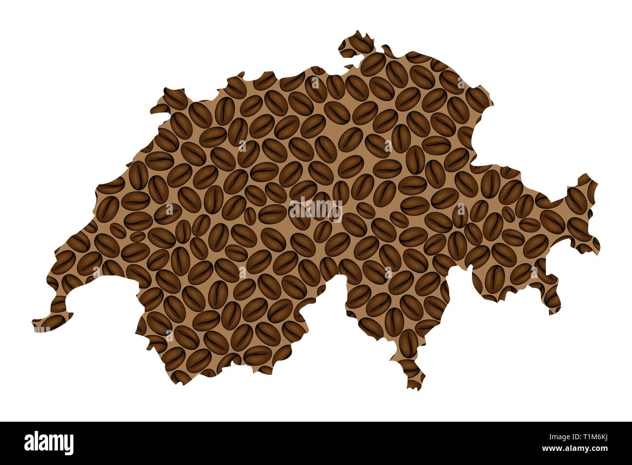 Switzerland map of coffee bean, Swiss Confederation (Helvetia) map