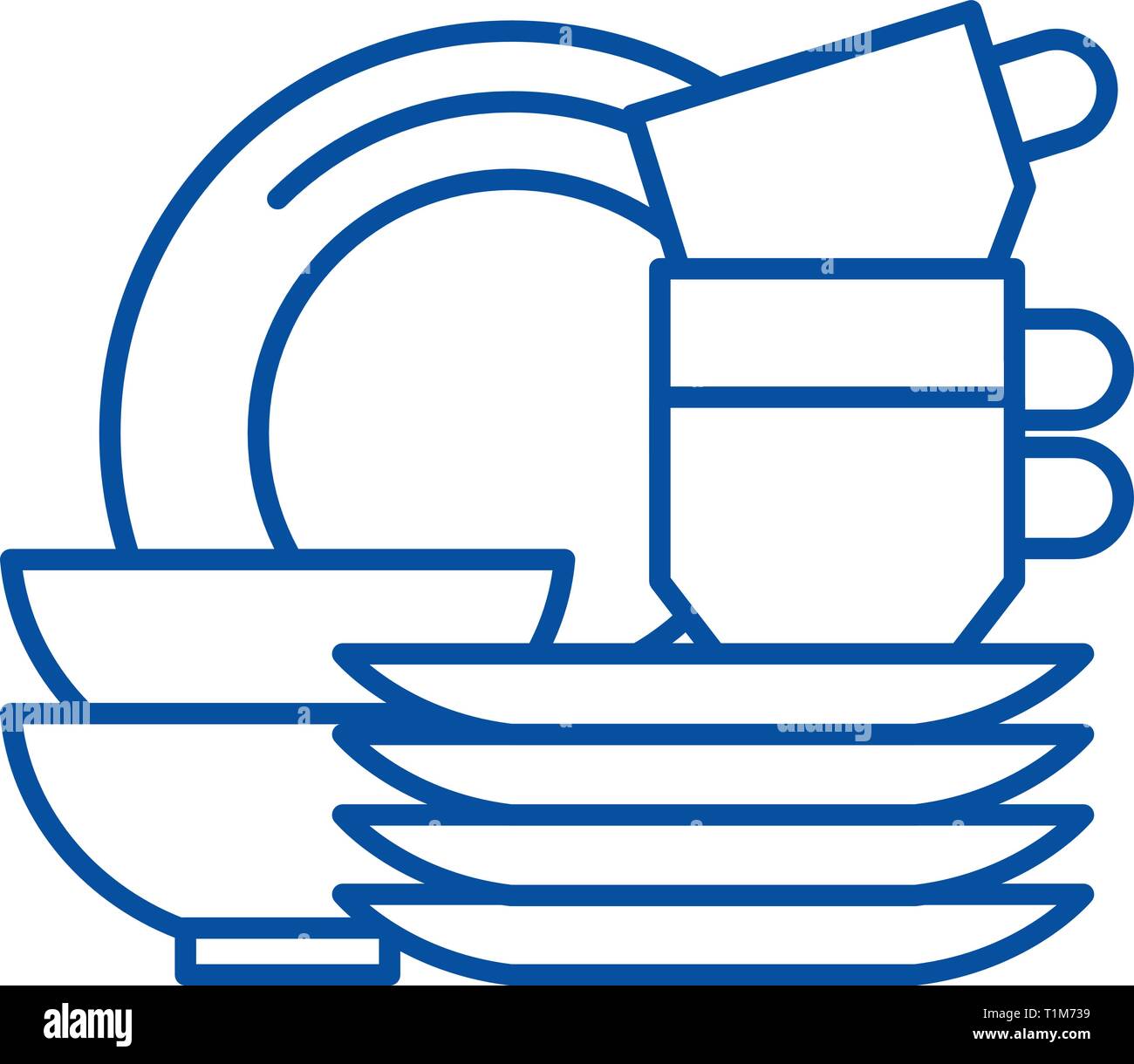Kitchen dishes line icon concept. Kitchen dishes flat vector symbol
