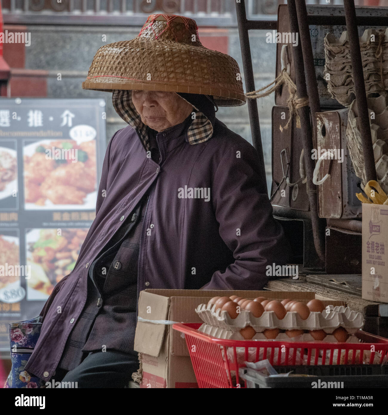Lady Selling eggs, Tai O, Hong Kong Stock Photo