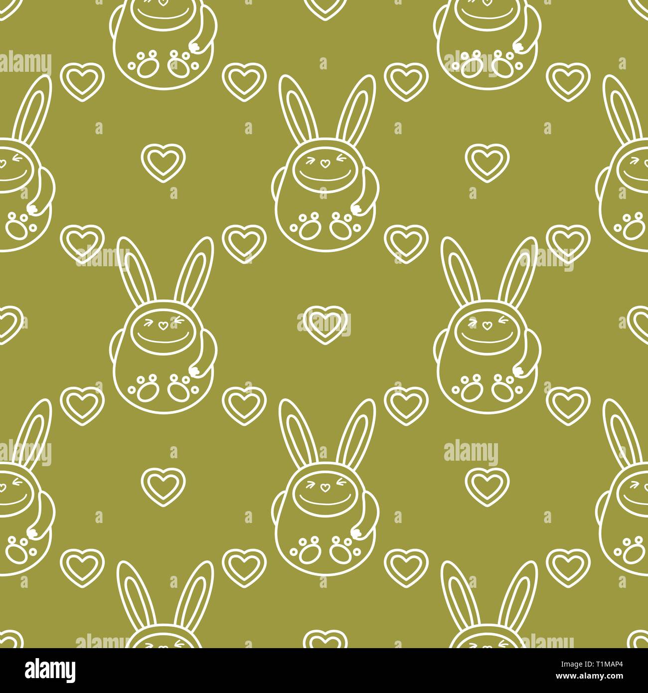 Seamless pattern with cartoon rabbits - Seamless Pattern With Cartoon Rabbits And Hearts Birthday Valentines Day Happy Easter Vector Background Festive Background Easter Bunny Rabbit T1MAP4 