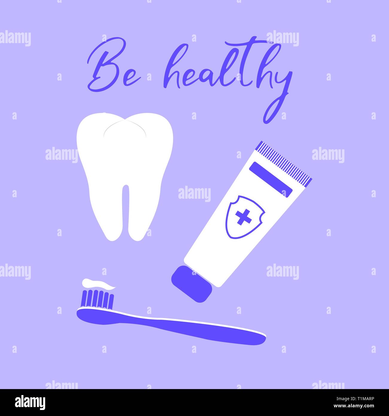 Vector Illustration With Tooth Toothbrush Toothpaste Dental