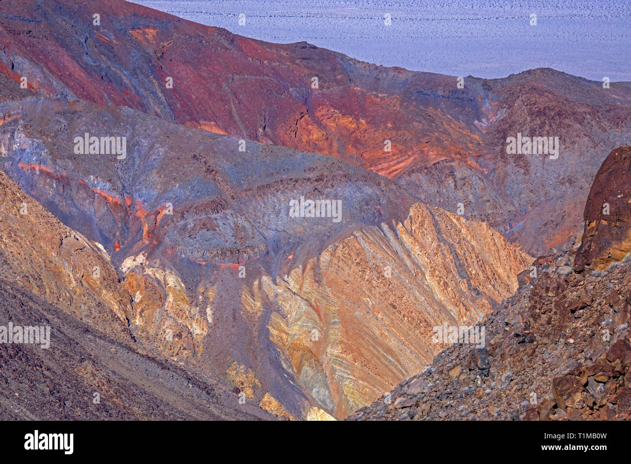 This is a view of Rainbow/Star Wars Canyon as seen from Father Crowley Overlook in the far west part of Death Valley National Park, California, USA. Stock Photo