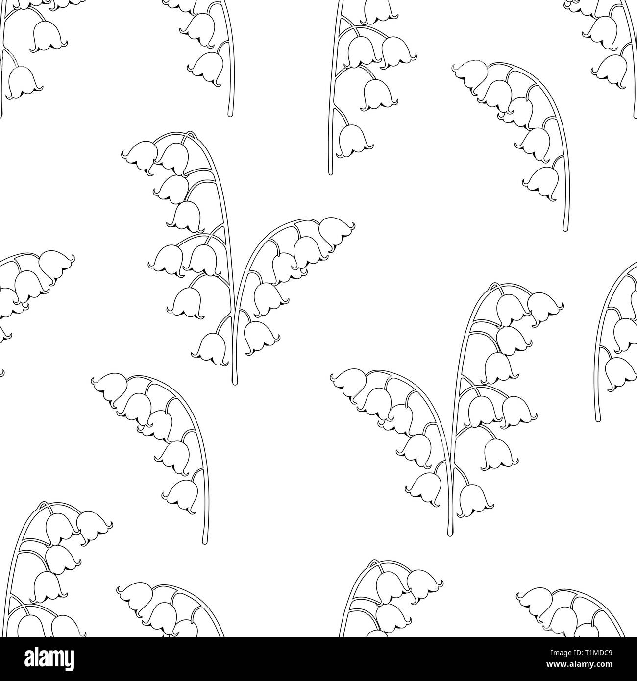 Lily Of The Valley Floral Seamless Pattern Black And White Drawing Coloring Vector Illustration Outline Buds Flowers Bluebells Stalk And Leaves I Stock Vector Image Art Alamy