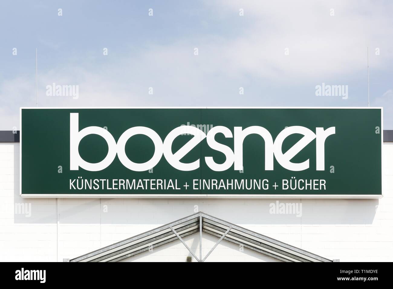 Munster, Germany - July 22, 2018: Boesner logo on a wall. Boesner is a wholesaler and retailer of professional artist materials, framing and art books Stock Photo