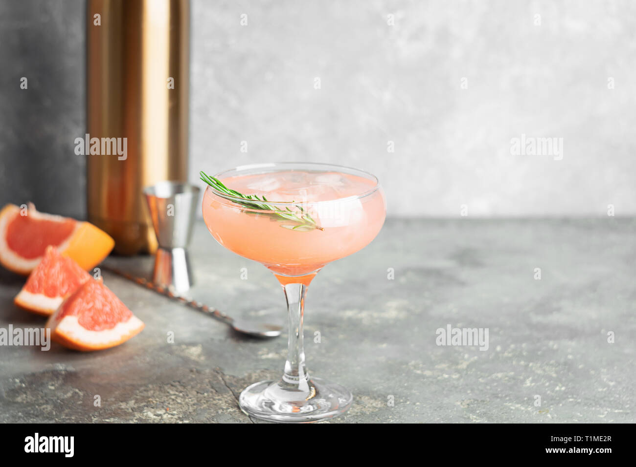 Refreshing summer cocktail grapefruit champagne rosemary juice in glass