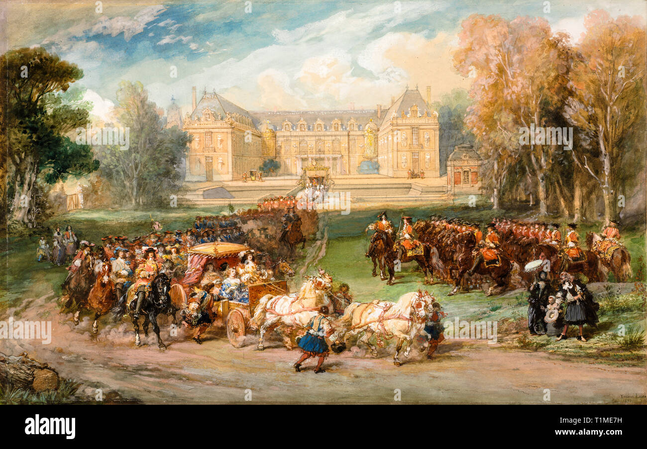 Louis XIV Driving his Coach in the Park of Versailles, 1870, Eugène Louis Lami Stock Photo