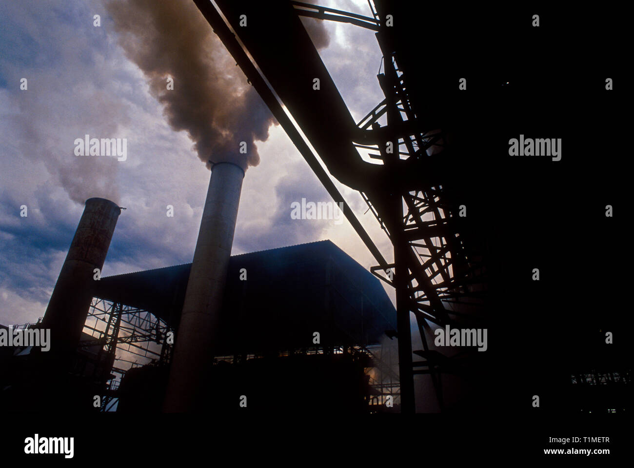 Industrial pollution, alcohol and sugar plant, Mato Grosso do Sul State, Brazil. Stock Photo