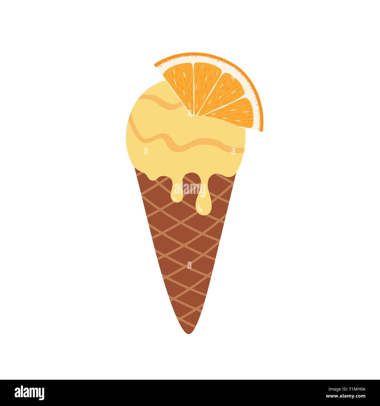 Orange ice cream in a chocolate cone Stock Vector