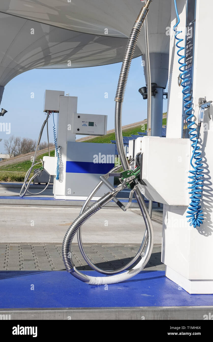 Liquid natural gas filling station for vehicles using an alternative to petrol. Stock Photo