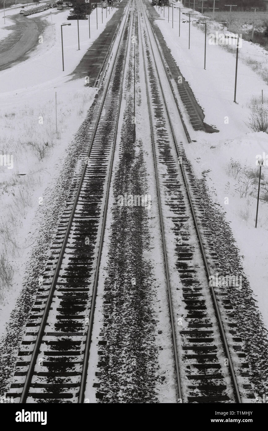 Train Tracks in Kingston, Ontario, Canada - High Quality Scanned Negative - 35mm Stock Photo