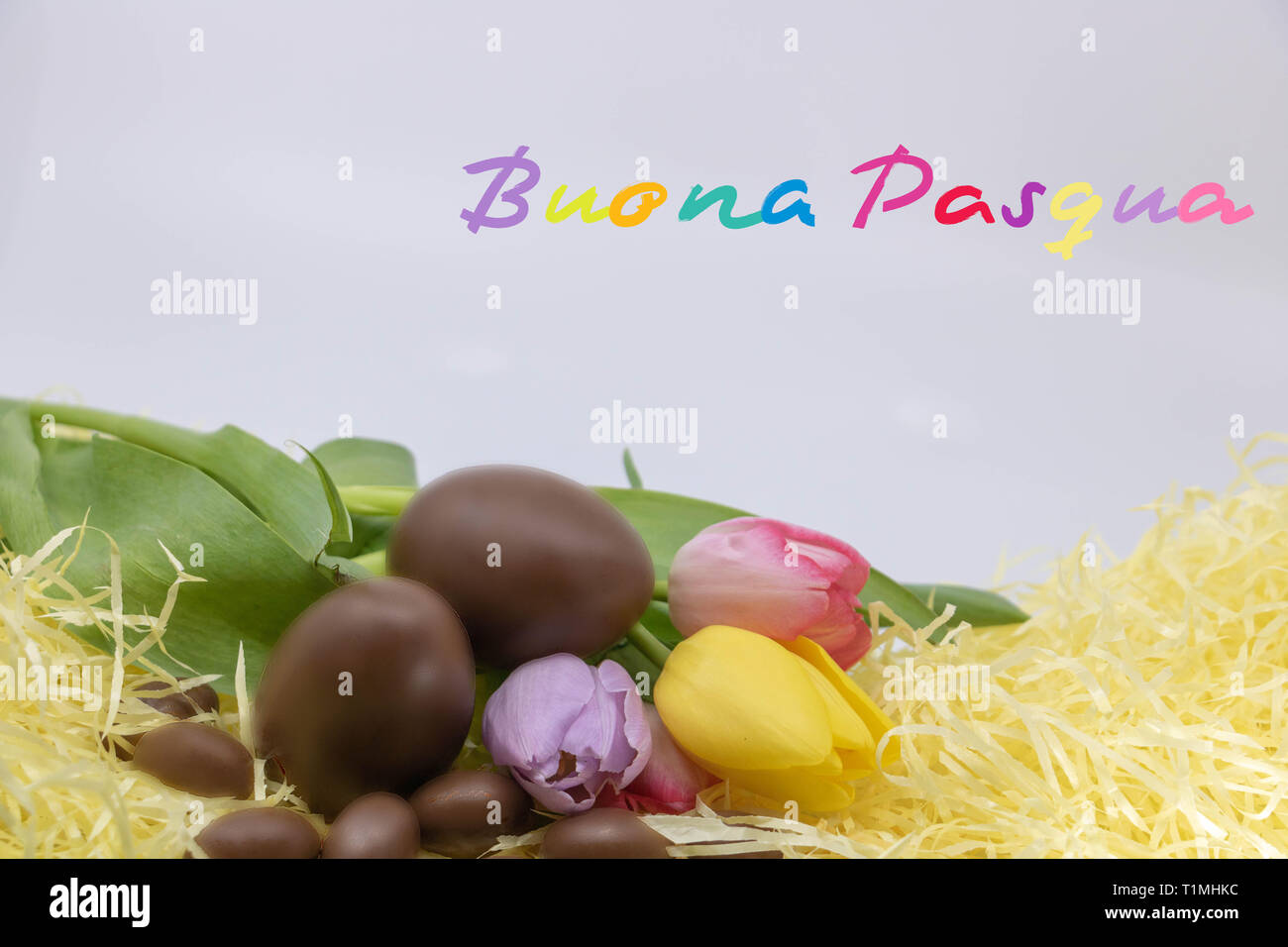 Very colorful text (Buona Pasqua is Happy Easter written in Italian) for Easter Stock Photo Alamy