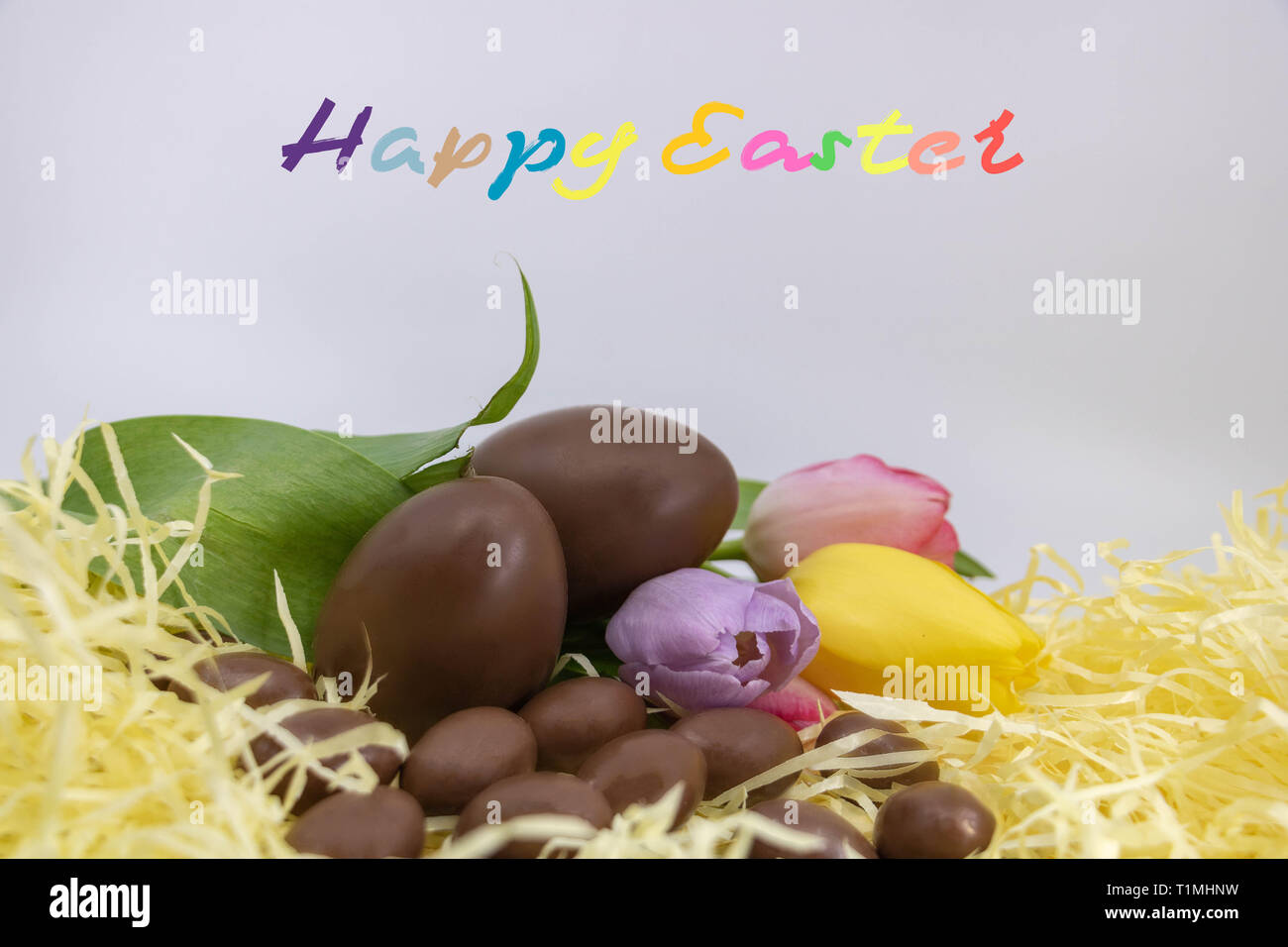 Very colorful text in English Happy Easter, for graphic resource Easter