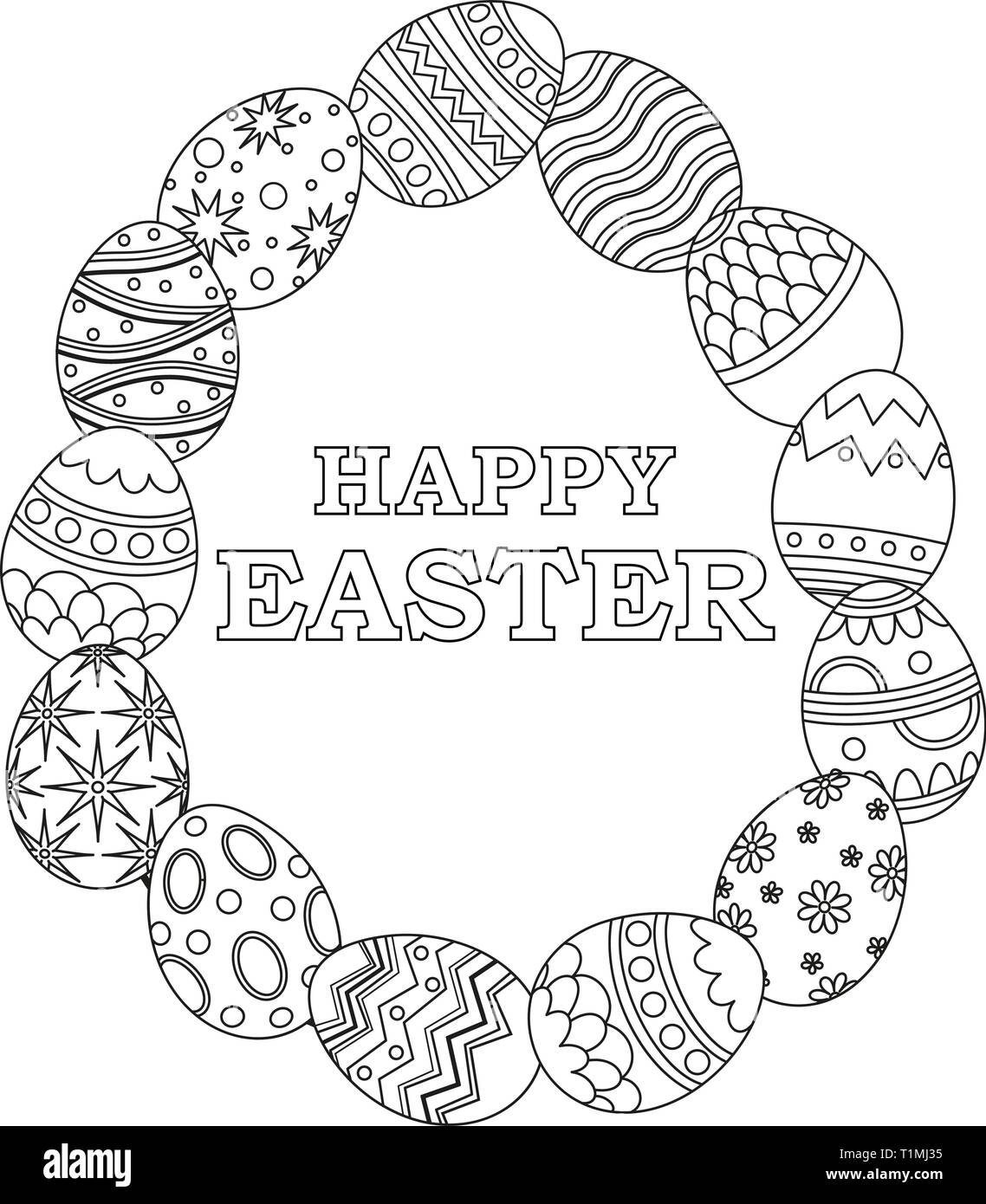Line art black and white easter poster Stock Vector