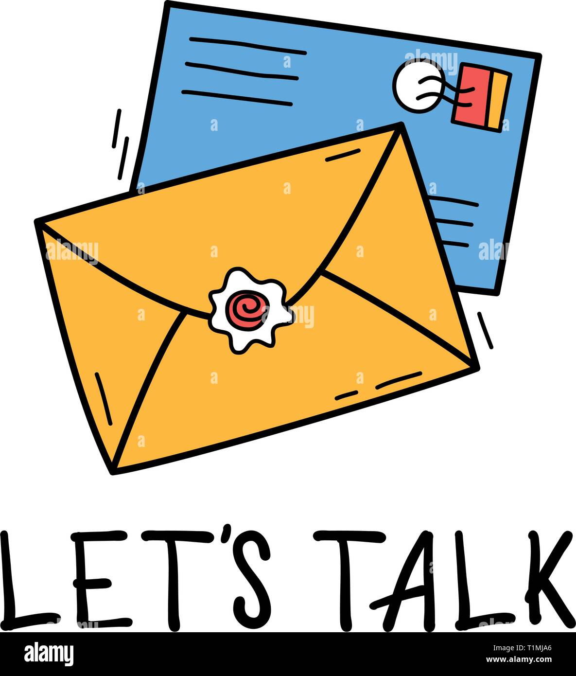 Hand draw two mail icon in doodle style for your design with lettering