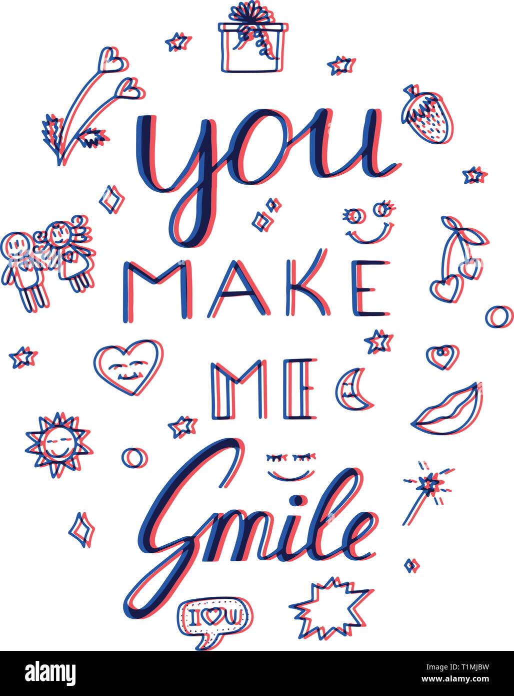 You make me smile Inspirational hand draw doodle lettering quote with ...