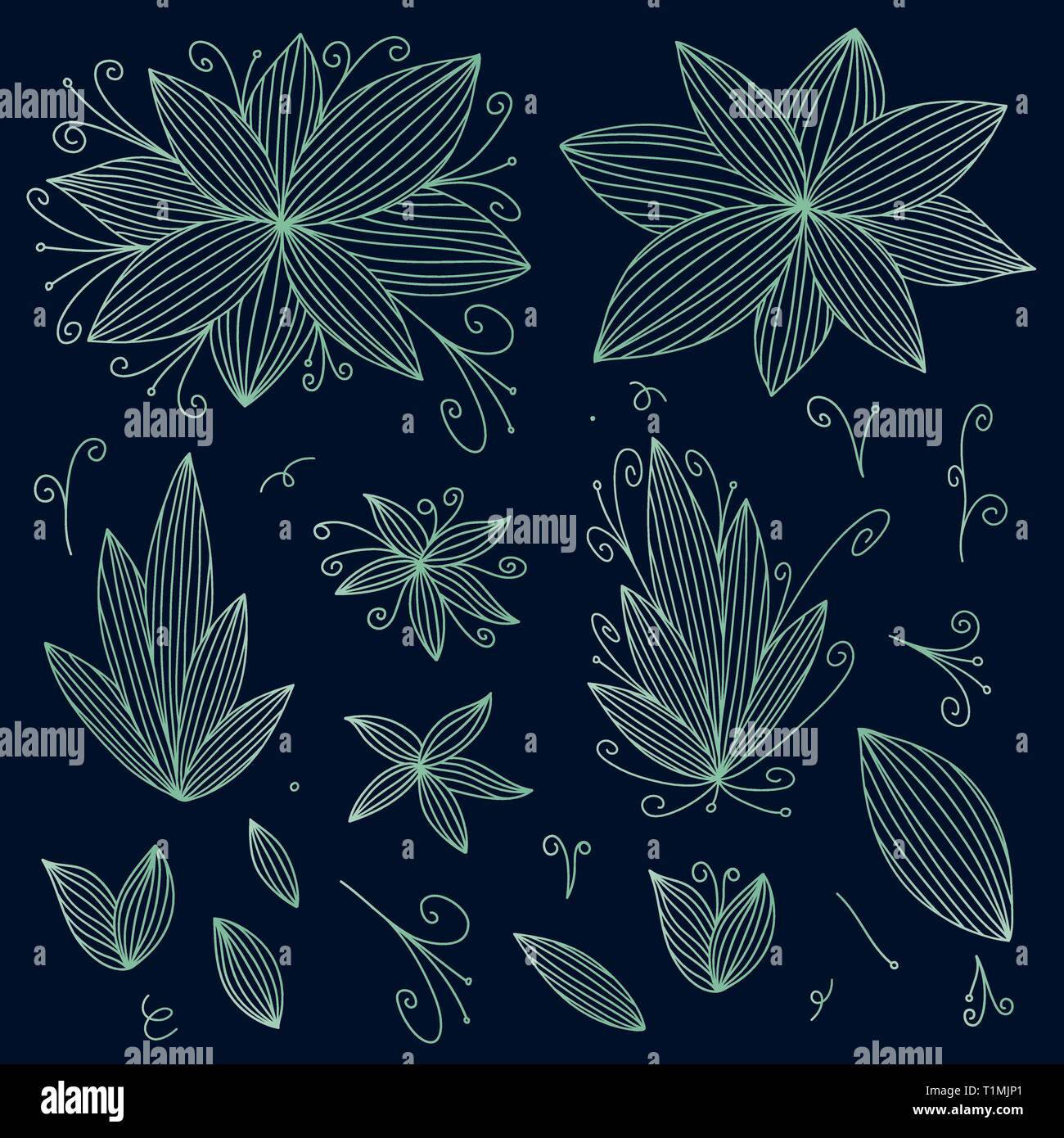 Beautiful doodle flower set illustration - Beautiful Doodle Flower Set Illustration In Line Style Line For Print Design Hand Drawn Vector Wedding Collection T1MJP1 