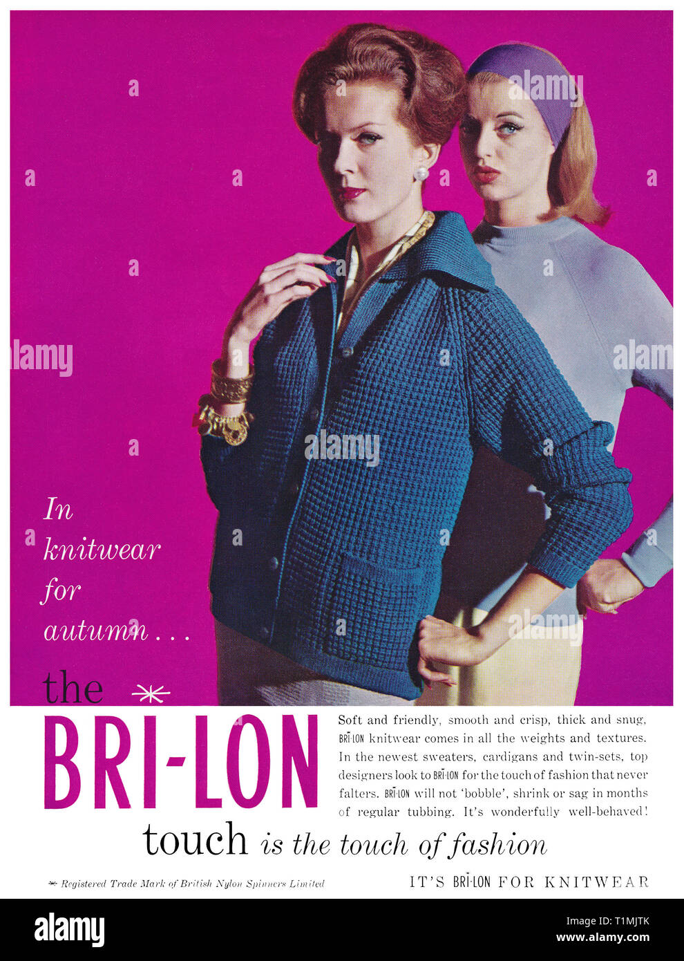 1960 British advertisement for Bri-Lon knitwear. Stock Photo