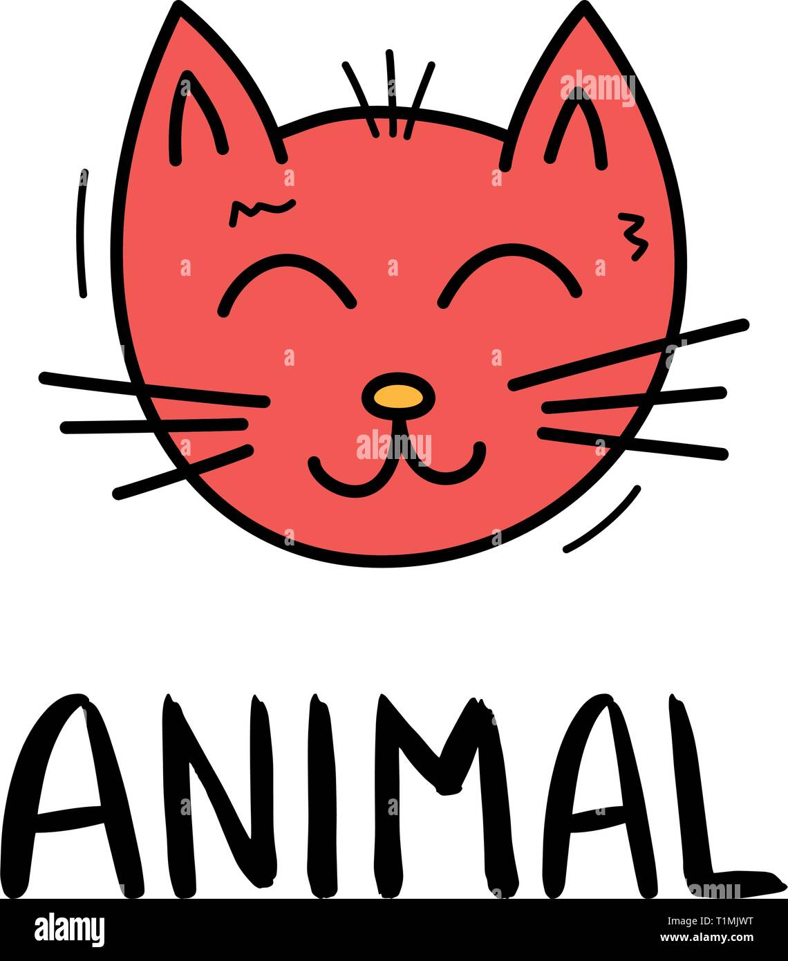 Cute Cat Face in Cartoon Doodle Style Vector Icon. Stock Vector